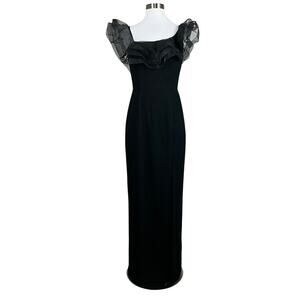Aidan Mattox Ruffled Off the Shoulder Column Evening Gown Black Size 4 Dress